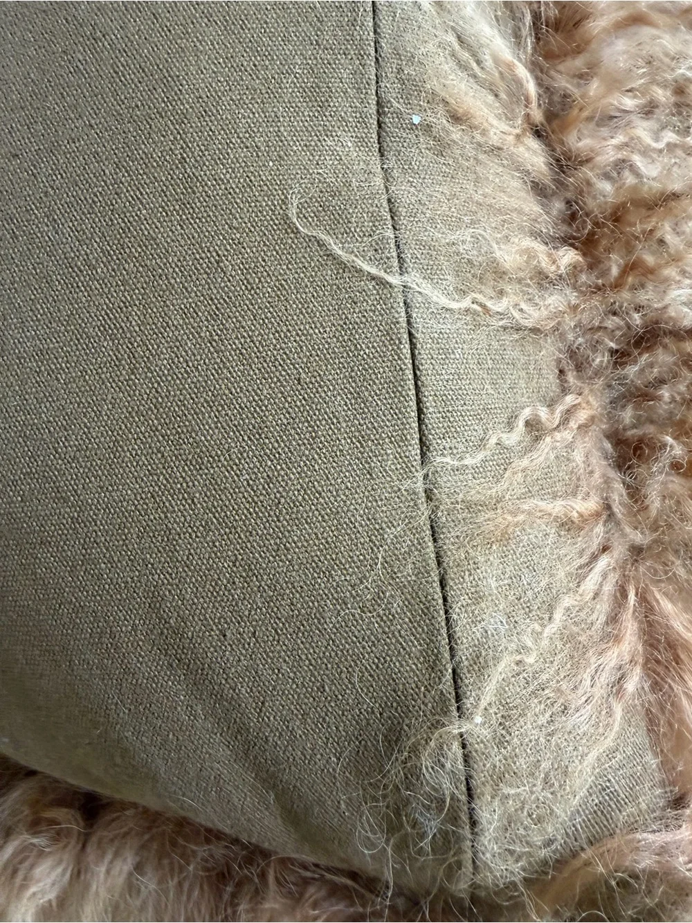 CB2 Tan Mongolian Faux Fur Throw Pillow cover